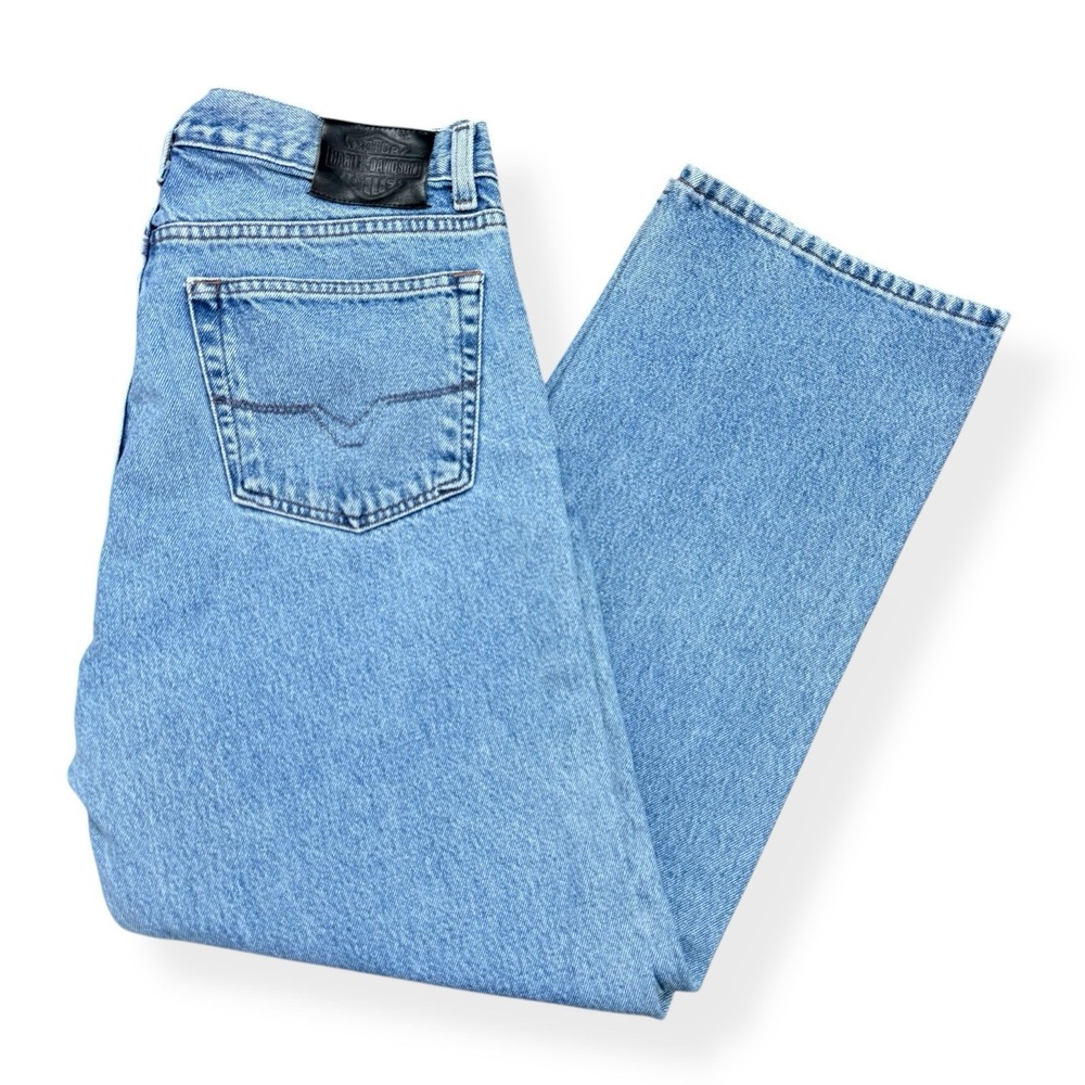 Harley Davidson Jeans Men's 36x30 Light Wash Bootcut Blue Denim Biker Motorcycle